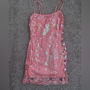 Lucy in the Sky light pink glitter flower bodycon dress size small